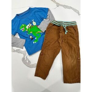 Baby Boden Dinosaur Long Sleeve Shirt & Brown Corduroy Pants Set 2-3